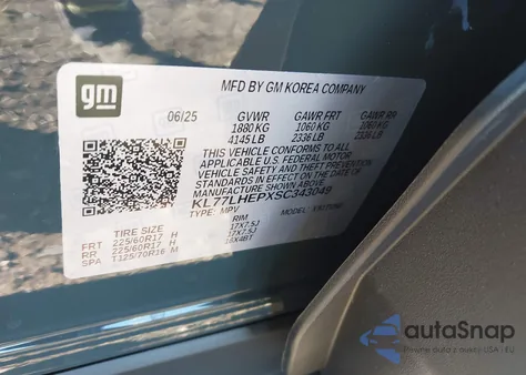 2025 Chevrolet Trax Fwd Lt from USA, damaged, VIN KL77LHEPXSC343049